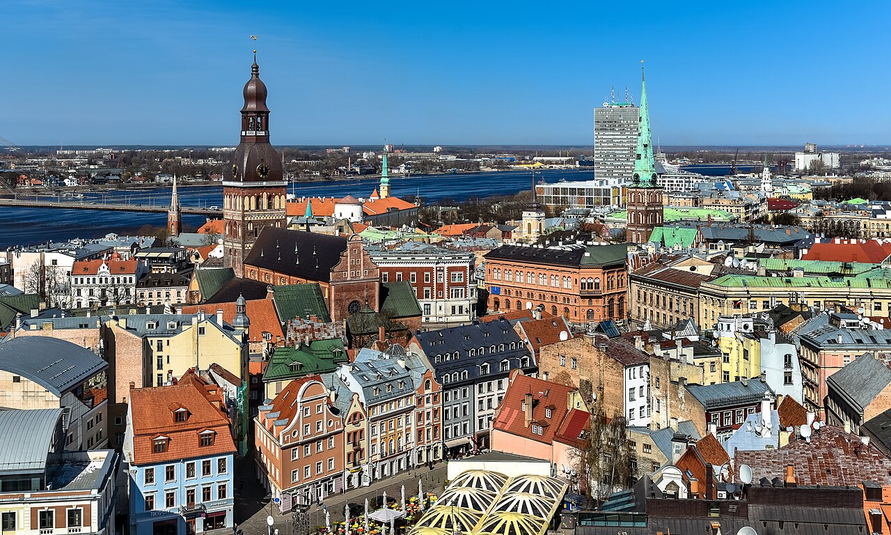 Riga old town skyline with church spires